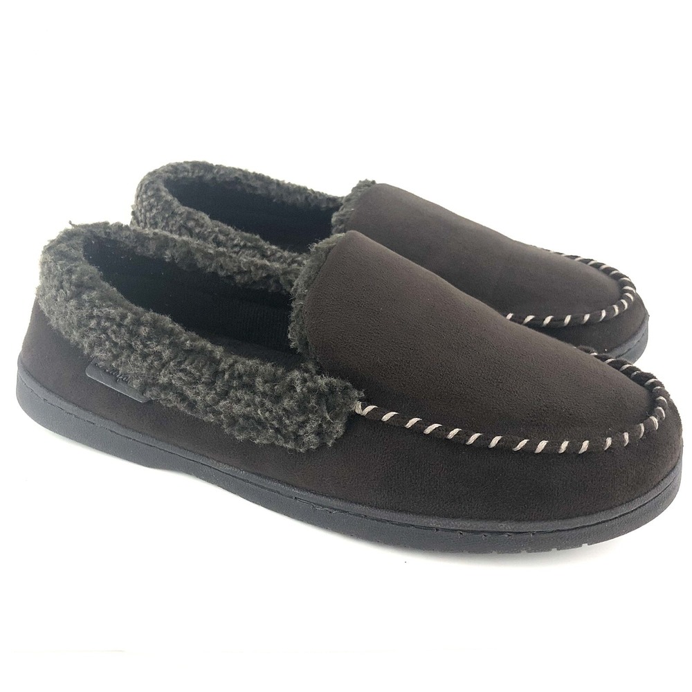 Dearfoams Eli Slippers Men's Size 9-10‎ Medium Brown Memory Foam Moccasins EUC